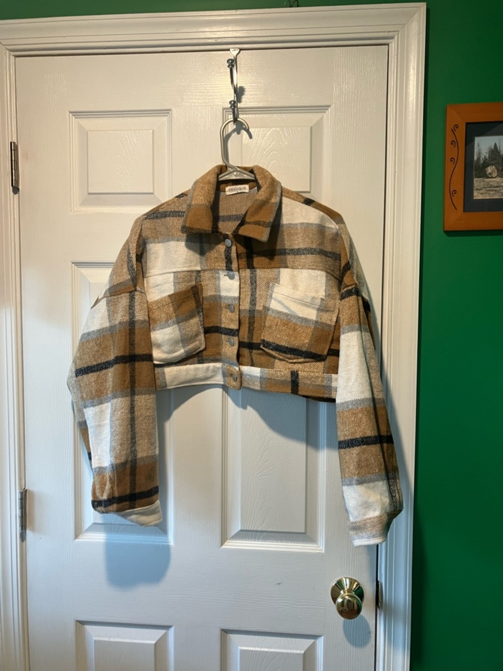 Cropped flannel jacket jean jacket styling yellow cream small lumberjack